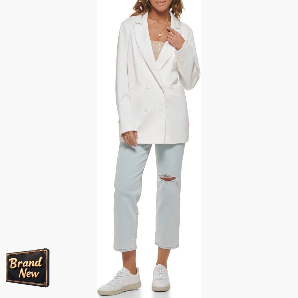 Wool Blend Double Breasted Blazer, Relaxed Fit, Long Sleeve